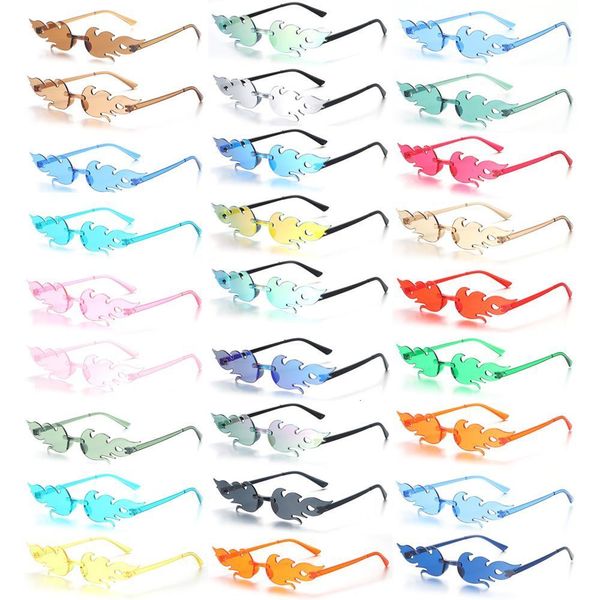 Sonnenbrille, Feuerflamme, Sonnenbrille für Damen, trendige randlose Sonnenbrille, Neuheit, PC-Rahmen, UV400, Sonnenbrille, Party, Cosplay, Brillen, 230511