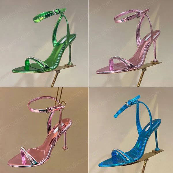 Дизайнерские туфли обувь дамы сандалии высокие каблуки модная страза с заинтересованным пальцем с заостренным пальцем с открытыми пальцами на 10,5 см. Сексуальные коктейльные кабинет.