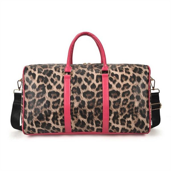 Duffel Bags de grande capacidade Leopard Couro Duffle Women Women Versátil Travel Travel Vintage Luxury Tote Overnight Weekender 230424