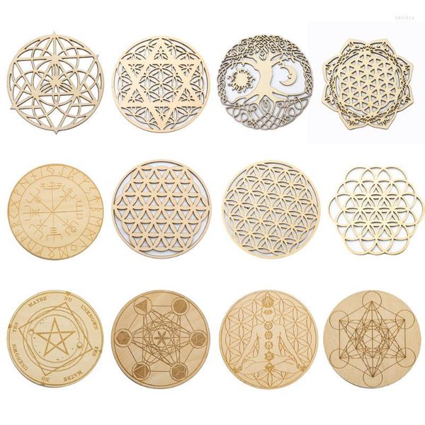 Tischsets Pads Chakra Baum des Lebens Holz Tischsets für Matte Tasse Pad Meditation Board Home Wand Dekor Basis Stein CrystalMats MatsMats