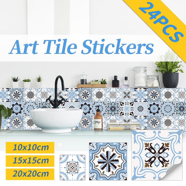 Decorazione per feste 24PCS Adesivo per piastrelle Parete della cucina Impermeabile e resistente all'olio Carta da parati autoadesiva 3d Retro Art Pattern Decalcomanie per bagno rimovibili 230510