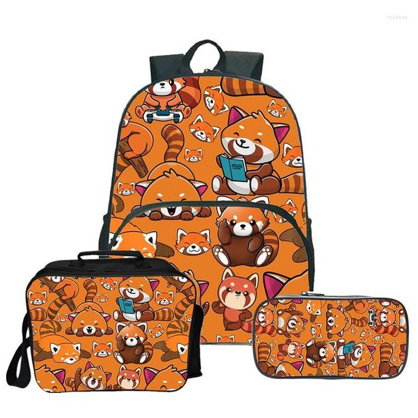 Mochila Funny Red Panda 3D Teenager Cosplay Daypack Menina Meninas Meninas Bolsas de Viagem Laptop Escola Laptop