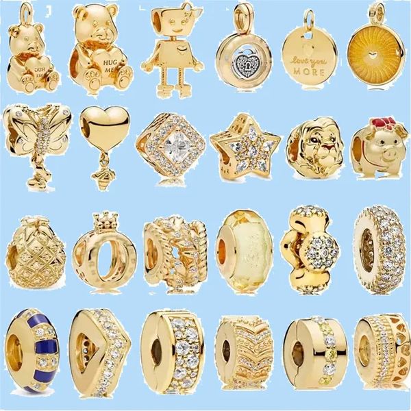 Charms in argento 925 con perline adatte al fascino Pandora Gold Letter Crown Machine Sister Fibbia fissa serie fai da te