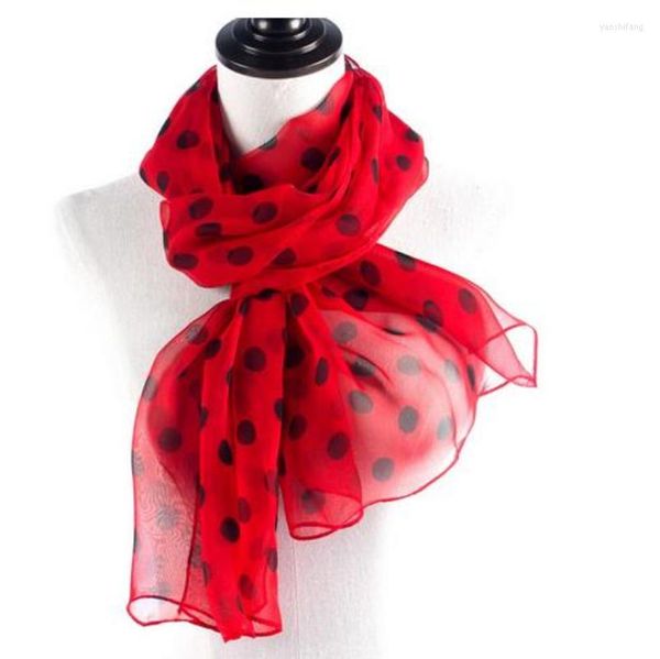 Sciarpe primaverili e autunnali in georgette a pois rosso brillante da donna in chiffon sottile lungo con protezione solare