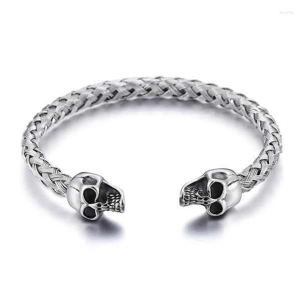 Pulseira punk cor de bracelete de caveira dourada de moda de aço inoxidável de aço inoxidável puxamentes de punhos de manguito de fio jóias de trigo lateral