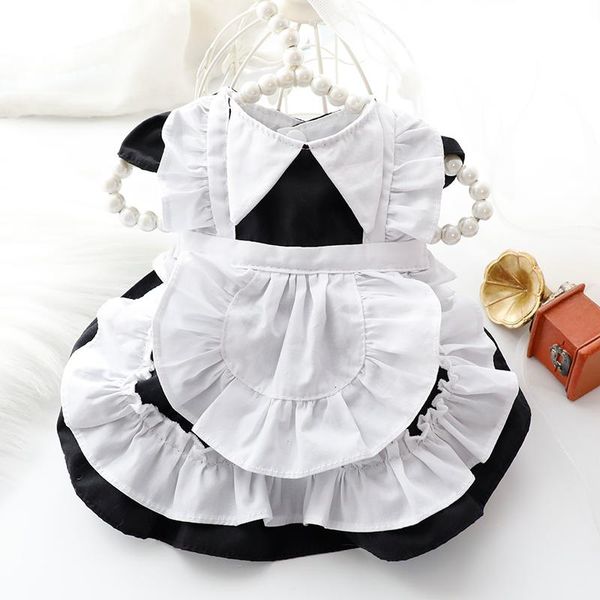 Kleider Schöne Haustierhundkatzen Kleidung Einfacher schwarz weiße Baumwolle Dienstmädchen Lolita Prinzessin Kleid für kleine mittelhund chihuahua Welpen Outfits
