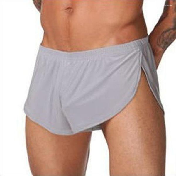 Indumenti da notte da uomo Pantaloni da pigiama laterali Intimo da uomo Lounge Homewear Pantaloncini da notte larghi Boxer Uomini sexy Seta Casual Cavallo diviso