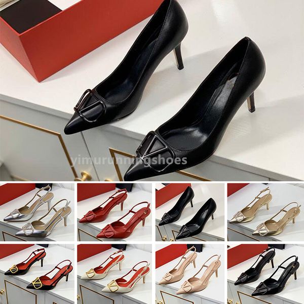 Sandálias de marca para mulheres saltos altos sapatos casuais clássicos de metal fivela de salto fino de 6cm 8cm 10cm couro genuíno sexy raso de verão vermelho de casamento l13