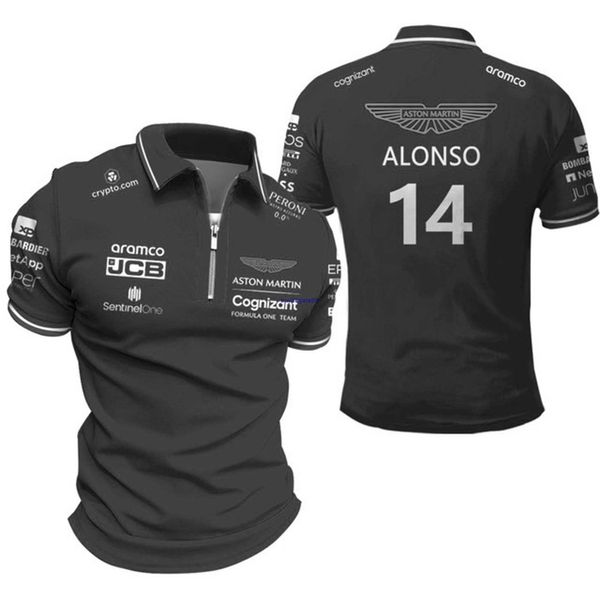 Cfx0 2023 Fashion F1 Polo da uomo Formula One Team Aston Martin Pilota spagnolo Fernando Alonso 14 Stroll 18 Zipper L9c9