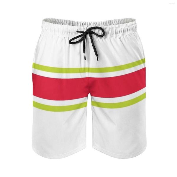 Herren-Shorts, Rot, Volt, Weiß, Power-Streifen, Strand-Badehose mit Taschen, Netzfutter, Surfen, Atlanta Atl, Georgia, Ga Hawks