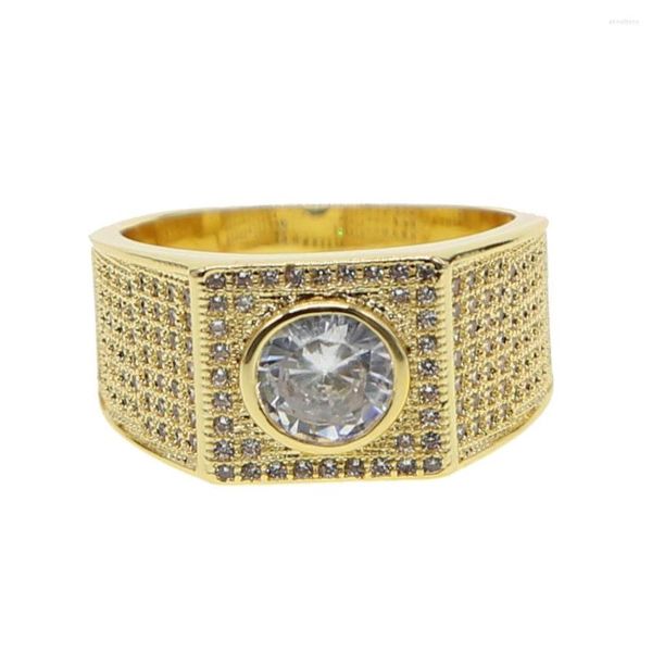 Anéis de casamento Hip Hop Full Micro Pave Stromestone Iced Out Bling Square Ring Gold Color Big Cz para Men Jóias Atacado em Promoção