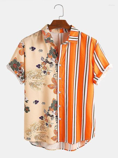 Camisetas masculinas de tamanho grande camisa casual de manga curta havaiana logotipo de algodão de algodão