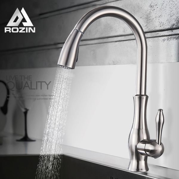 Rubinetti da cucina Rubinetto in nichel spazzolato Rozin Miscelatore estraibile Miscelatore monocomando Spruzzatore a getto d'acqua fredda 230510