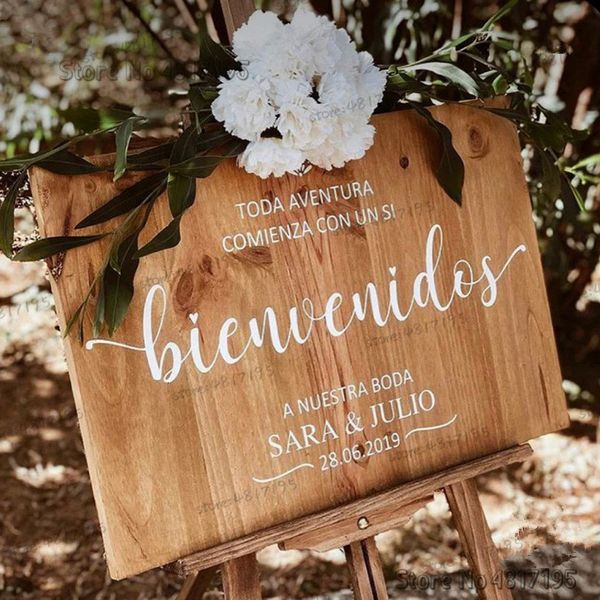 Украшение вечеринки Bienvenidos nuestra boda sign sward vinyls наклейка Персонализированные тексты наклейки на кадры наклейки на индивидуальные наклейки 230510