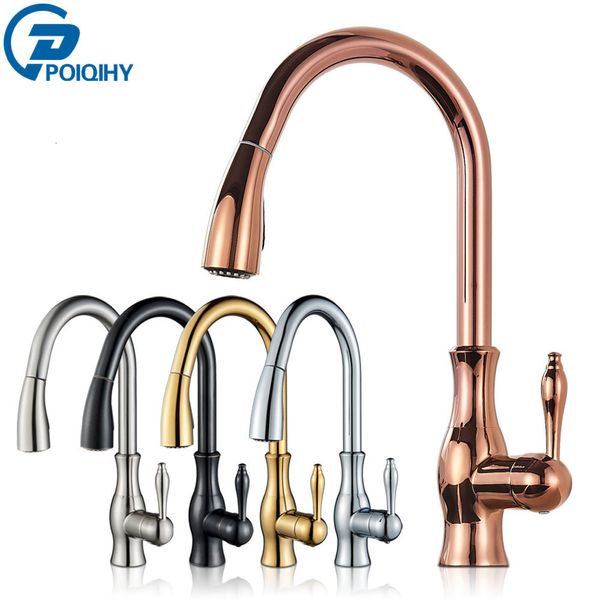 Rubinetti della cucina POIQIHY Bronzo Nero Rubinetto estraibile Miscelatore lavello Rubinetto Bagno Gru fredda per rotazione 360 230510