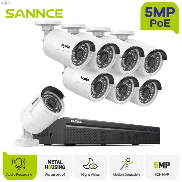 Ferramentas de vigilância Sannce 5MP Poe Video Viduillance Cameras System 8CH H.264+ 8MP NVR REVORDOR DE 5MP Câmeras de segurança Câmeras de áudio Poe IP Câmeras IP