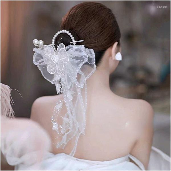 Hair Clips Pearl White Yarn Crepe Women Heardpipy Paplane Back Shake Super Acessórios de Casamento Coreanos