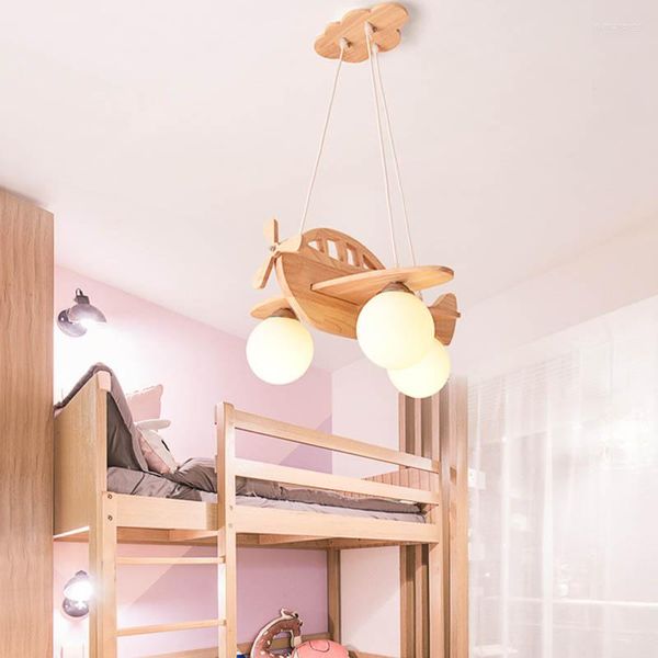 Lampadari Homhi Bambini Soffitto Aereo Aereo Legno Lampara Luci Per Camera Dei Bambini Hanging Lampy Apparecchio HCL-012