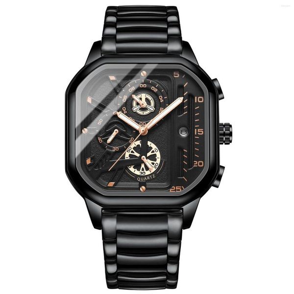 Orologi da polso Orologio Top Brand Casual Sport Cronografo Orologi da uomo Orologio da polso in acciaio inossidabile Orologio al quarzo impermeabile con quadrante grande quadrato