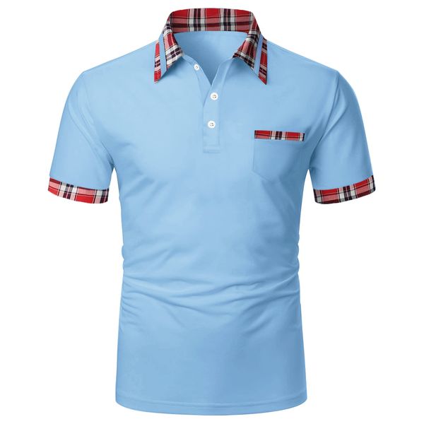 Luxus Designer Kleidung Männer 2023 Sommer männer Polo-Shirt Plaid Trim Schlanke Revers Kurzarm Patchwork Top T-shirt Polo für Mann