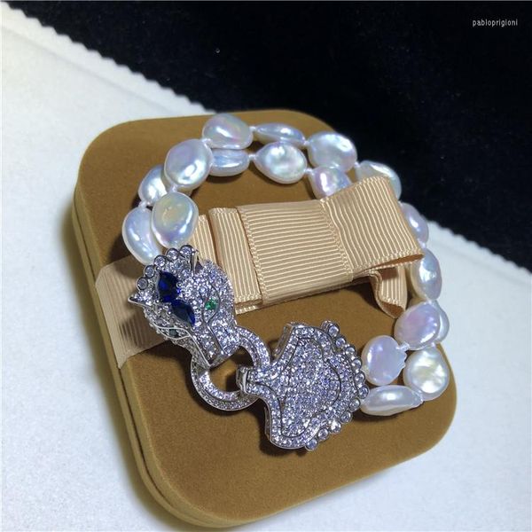 Braccialetti di collegamento Leopard Design Chiusura Bracciale di perle Keshi Gioielli a doppio filo d'acqua dolce naturale Regali per fidanzate di moda