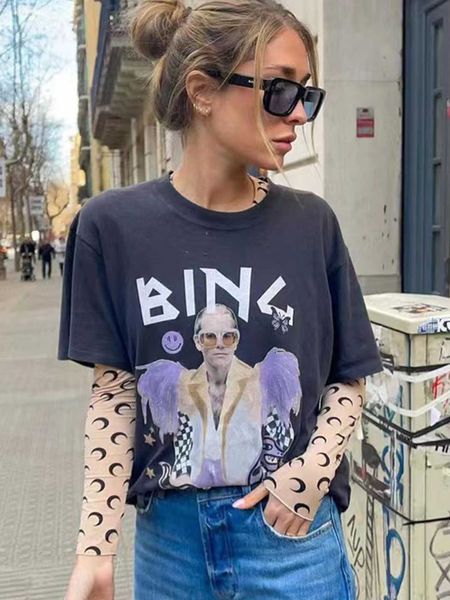 T-shirt da donna T-shirt con foto grafica Donna 2023 Abbigliamento estivo Moda T-shirt a maniche corte T-shirt Donna Casual T-shirt Top Streetwear P230510