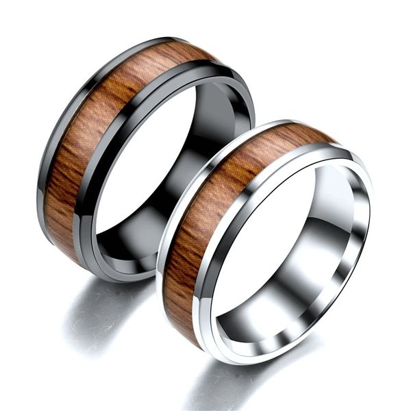 Cooles Design, Holzmaserung, Bandring, Retro-Fingerringe aus Edelstahl, Schmuck als Geschenk