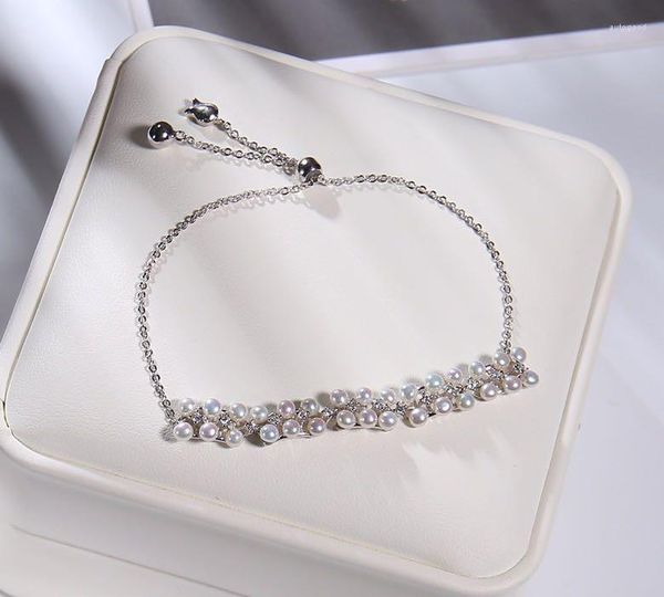 Strang 2023 Zweireihiges Perlenarmband aus reinem 925er Silber mit eingelegtem natürlichem Süßwasser, modisch für Damenschmuck, Hochzeit