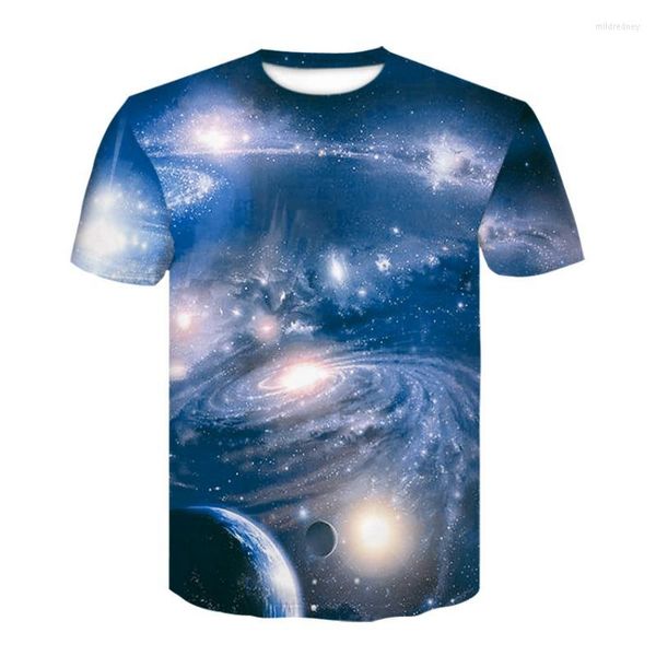 Camisetas masculinas 2023 Camisa 3D de verão Starry Sky Print Fashion Moda de manga curta Tops