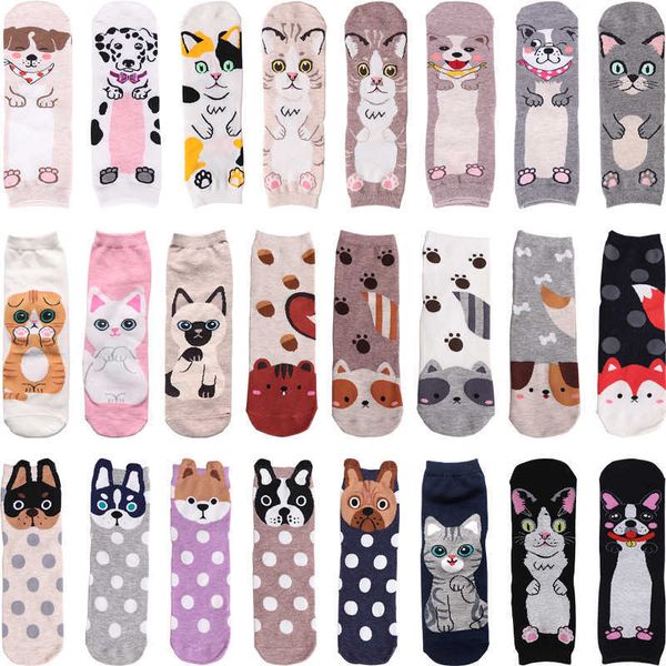 Calzini Calzetteria 1 paio di calzini femminili calzini giapponesi harajuku in cotone cartone animato simpatico animale gatto cane moda casual ragazza calzini equipaggio P230511