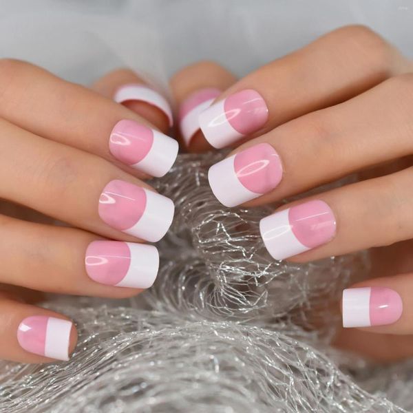 False Nails Pink France Squage Edge Small Version Pressione Fake With Design Nail Art Fingernails Guias de atacado