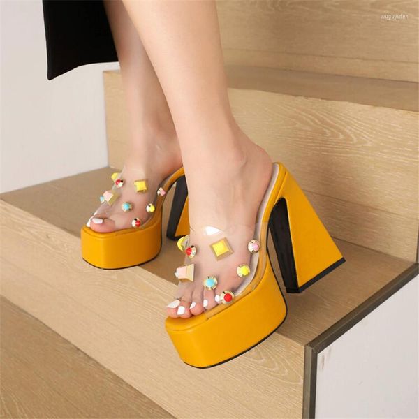 Тапочки Pxelena Summer Platform Strange High Heels Designer Designer Crivet Slipper Элегантная ежедневная обувь Женщины скользят плюс 34-43