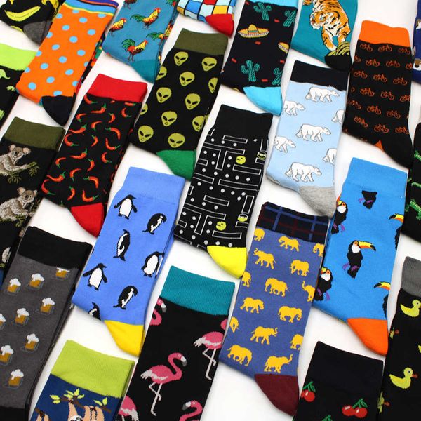 Baumwolle Neue Mann Baumwolle Socken Hiphop Großhandel Kompression Männer Harajuku Glücklich Lustige tier Flamingo pinguin chili Kleid für Männer hochzeit Weihnachten Geschenk