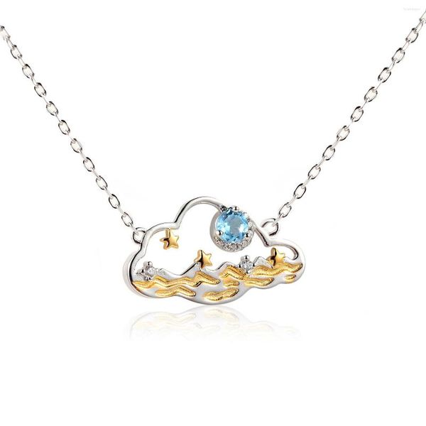 Brand Brand Genuine Luxury Real Jewels Cloud e Sea Pingente Topa Stone Aobao Colar Feminino Simple Fairy Designer S925 Sterling Silv