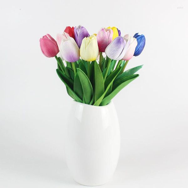 Fiori decorativi 5 pezzi Tulipano di plastica multicolore PU Seta di fiori finti artificiali di alta qualità per la decorazione della casa di nozze