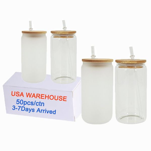 CA/USA Warehouse 16oz Sublimação Tumblers Tumblers Calor A coca cola pode moldar as canecas de vidro de refrigerante com jarros com tampa e palha no atacado SS0511