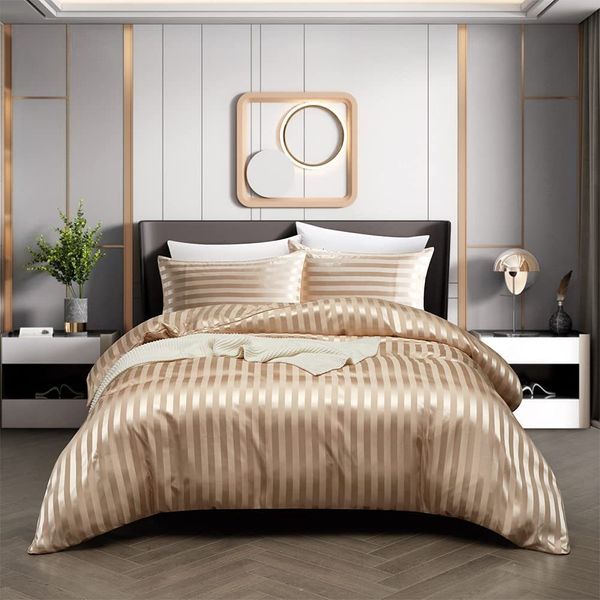 Bedding Sets Luxury Satin Bedding Conjunto de edredão com travesseiro estilo europeu de tamanho de tamanho duplo king confortável capas de cama de cama sem lençol 230511
