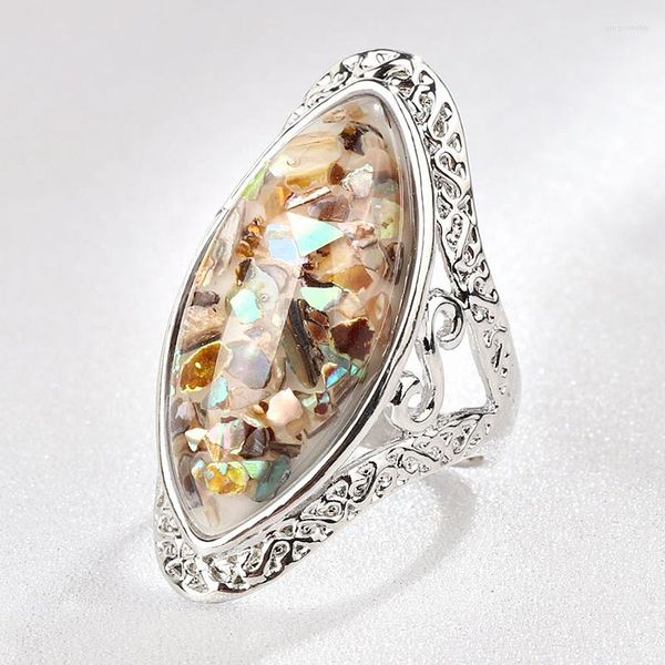 Ringos de cluster elegante resina de pedra grande colorida para mulheres anel de dedo oval vintage Anel de coral artificial F4P448