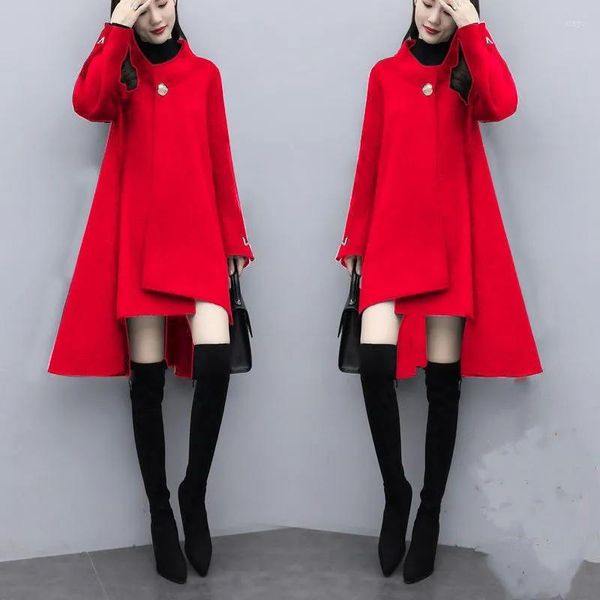 Cappotto da donna in lana da donna Inverno 2023 Autunno nero addensato moda coreana sciolto giacca da mantello misto velluto medio-lungo da donna