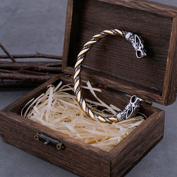 Catena in acciaio inossidabile Nordic Viking Norse Dragon Bracciale da uomo Braccialetti da polso con scatola di legno 230511