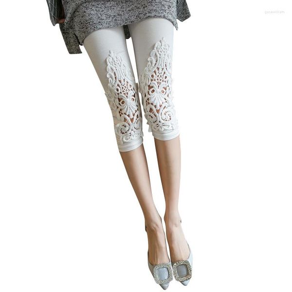 Leggings femininas Mulheres calças de verão Lace Hollo