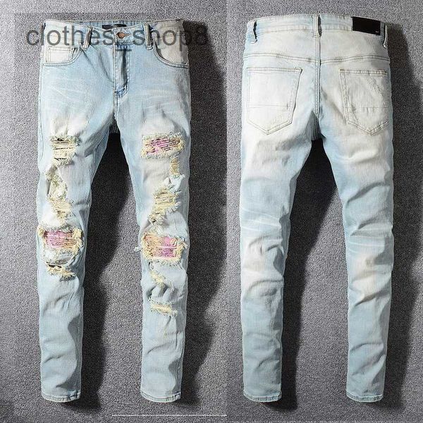 Designer Jeans Herren Jean Amirres Denim Mens Hosen 589 High Street Fashion Brand Jeans Persönlichkeit Trend Grind Patch gebrochener Spleiß Slim Fit 5ktw