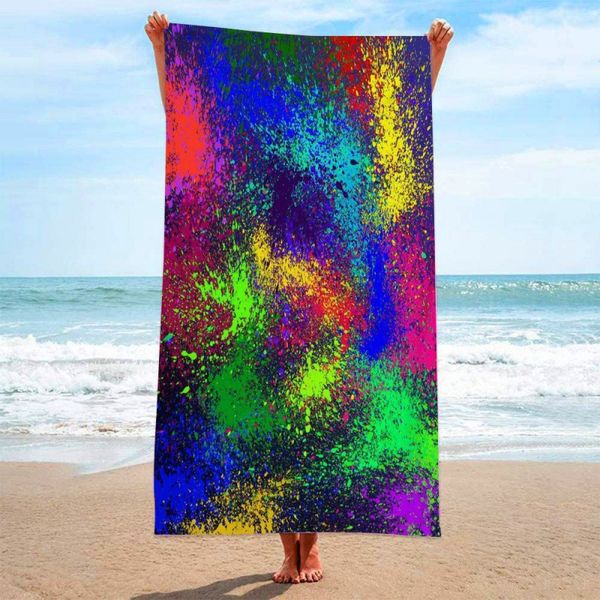 Moda personalizzata europea Arcobaleno Tie-Dye Tessuto in microfibra ad anello Asciugamano da spiaggia Telo da bagno Coperta da mare Scialle Pulire Qualità del sudore