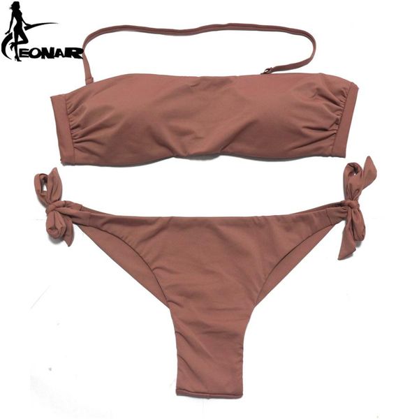 Costumi da bagno EONAR Bikini 2022 Solido Costume da bagno donna Brasiliano Cut Bottom Bikini Push Up Costumi da bagno Femme Costumi da bagno Sport Beach Wear