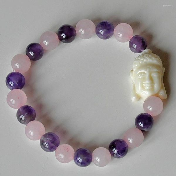Strand Purple Quartz Rosequartz Buda Bracelet Chakra Cura Meditação Terceiro Olhos da Mente Espiritual Espírito Spirit