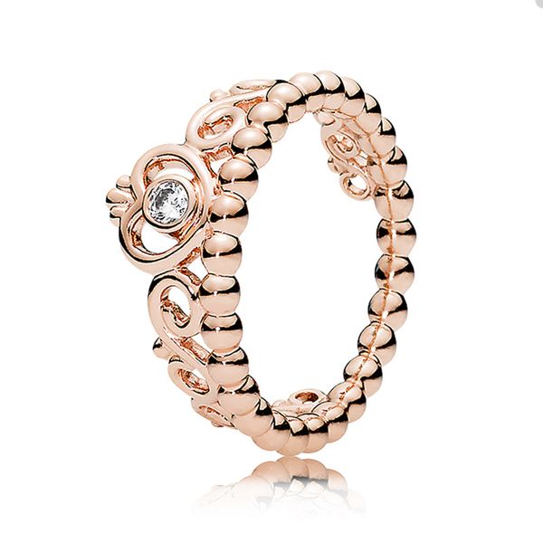 Princesa de ouro rosa Tiara Crown Ring para Pandora Crystal Diamond Party Jewelry Designer Rings For Women Sisters Gift 925 Sterling Silver Ring com caixa original