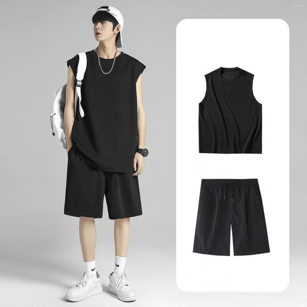 Männer Trainingsanzüge 2023 2 Stück Männer Shorts Set Sommer Einfarbig Tops Männlich Mode Kleidung Koreanische Stil Japan Chic Lose fit Sweatsuit U03