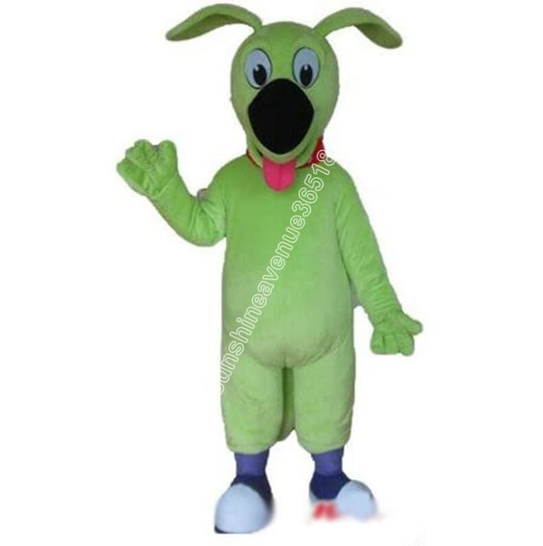 Green Happy Dog Mascot Costume Top Cartoon Anime tema personaggio Carnevale Unisex Adulti Taglia Natale Festa di compleanno Vestito da esterno