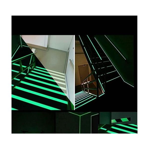 Fita de suprimento de segurança refletiva Fita fluorescente Luminous Green Aviso Ground Light Stair Stair Antislip Stick Drop Drop Office SC DHPX3