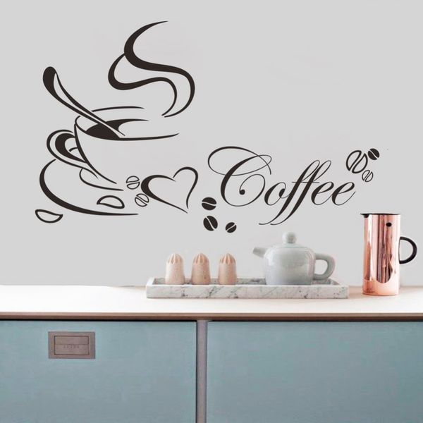 Parti dekorasyon kahve fincanı kalp vinil alıntı restoran mutfak çıkarılabilir duvar çıkartmaları diy ev dekoru sanat duvar damlası 230510